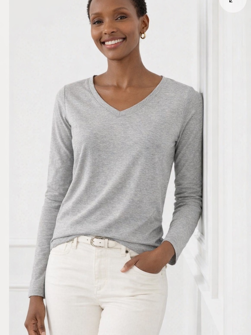 Talbots Grey V-Neck Long Sleeve Tee | 100% Cotton | XL | NWT